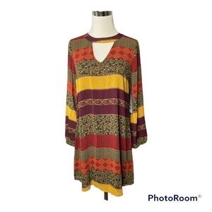 Ruff Hewn Grey Boho Chiffon Bell Sleeve Boho Dress Size XS